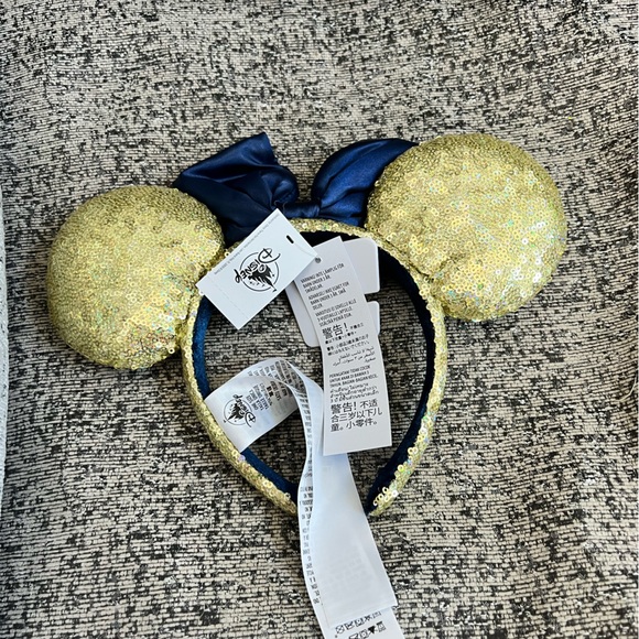NWT Gold Sequined and Navy Bow Minnie Ears, Disney Parks WDW 50th - Picture 2 of 2